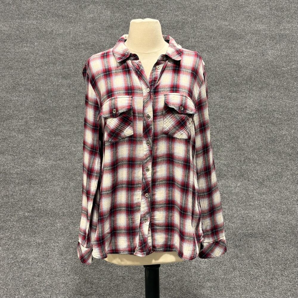 Kut from the Kloth Shirt Womens Large Red Plaid Button Up Long Sleeve Flannel